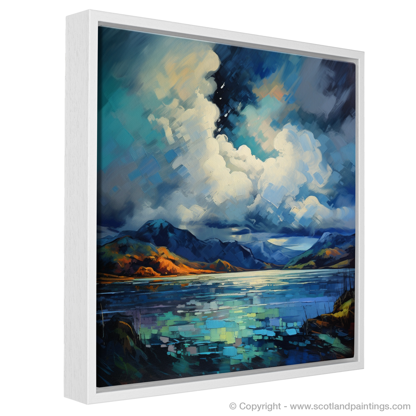 Painting and Art Print of Storm clouds above Loch Lomond entitled "Storm Cloud Majesty over Loch Lomond".