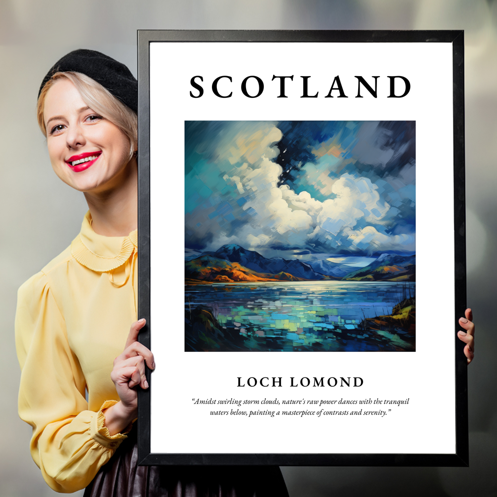 Person holding a poster of Loch Lomond