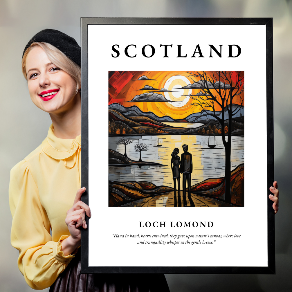 Person holding a poster of Loch Lomond