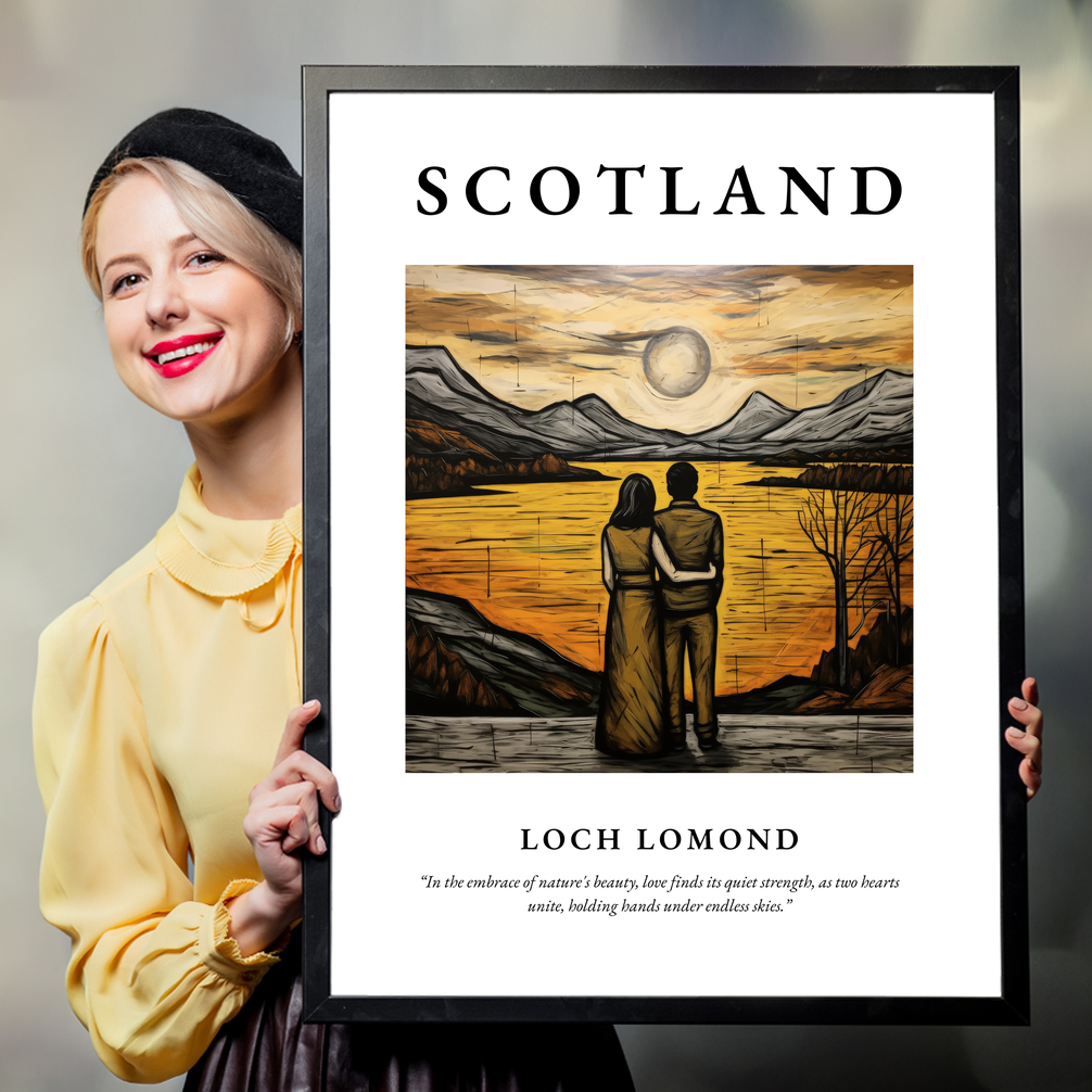 Person holding a poster of Loch Lomond