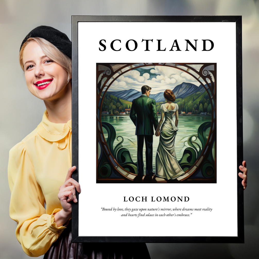 Person holding a poster of Loch Lomond