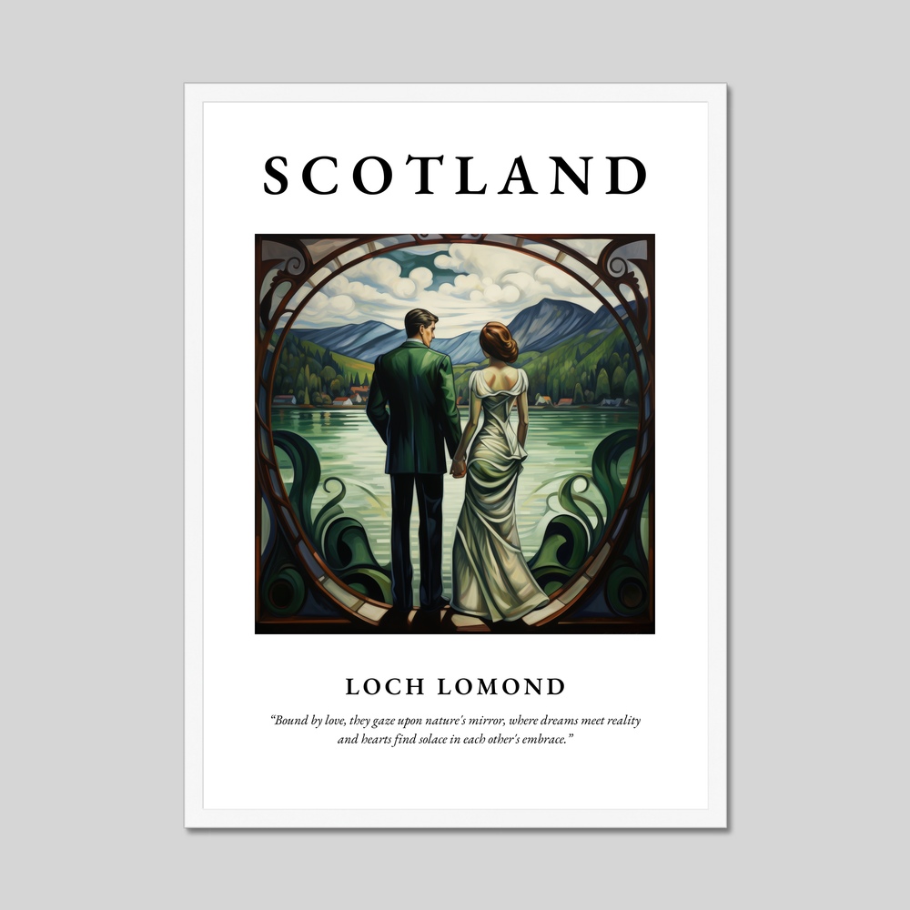 Poster in a white frame with the word Scotland