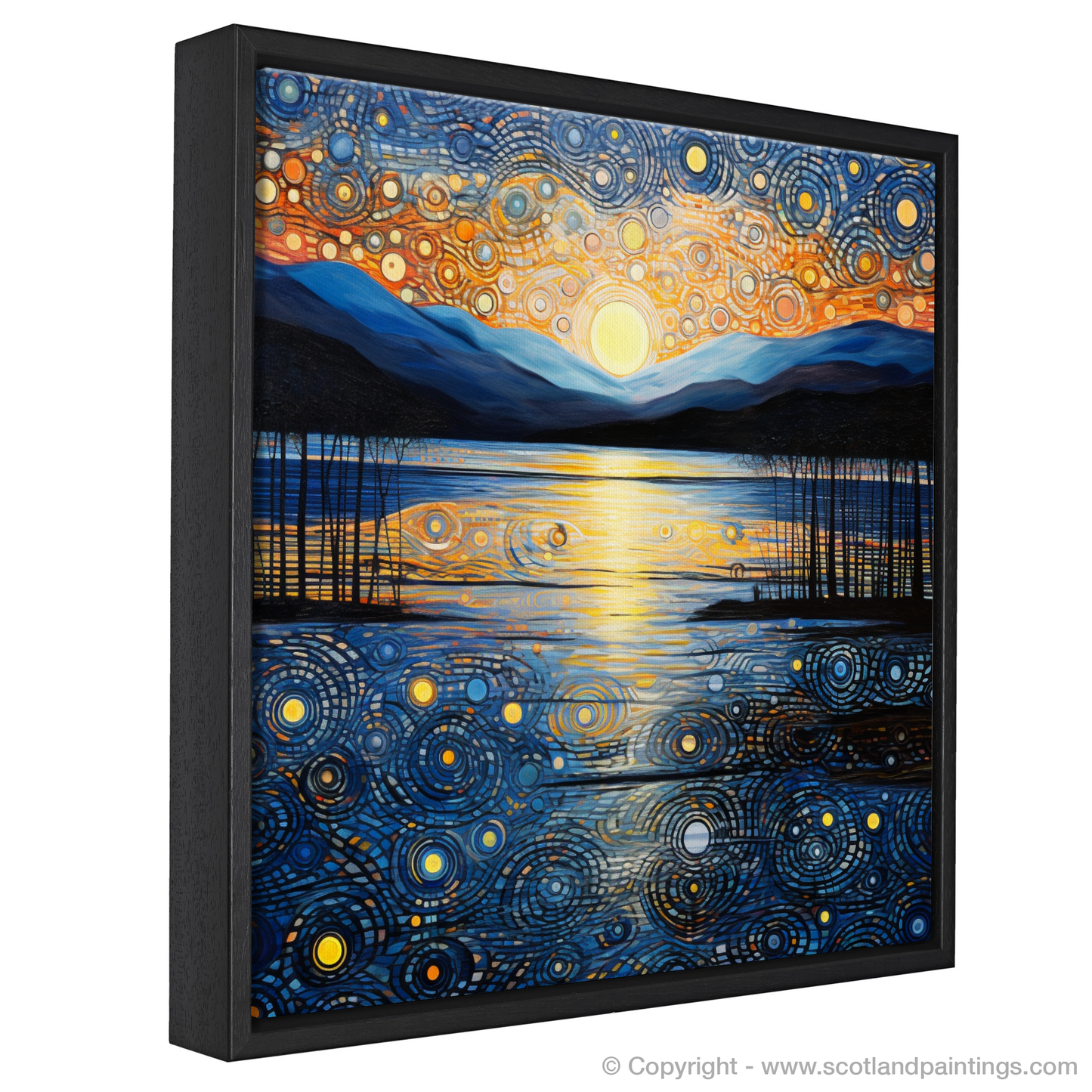 Painting and Art Print of Twilight reflections on Loch Lomond entitled "Twilight Reflections on Loch Lomond: An Abstract Expressionist Masterpiece".