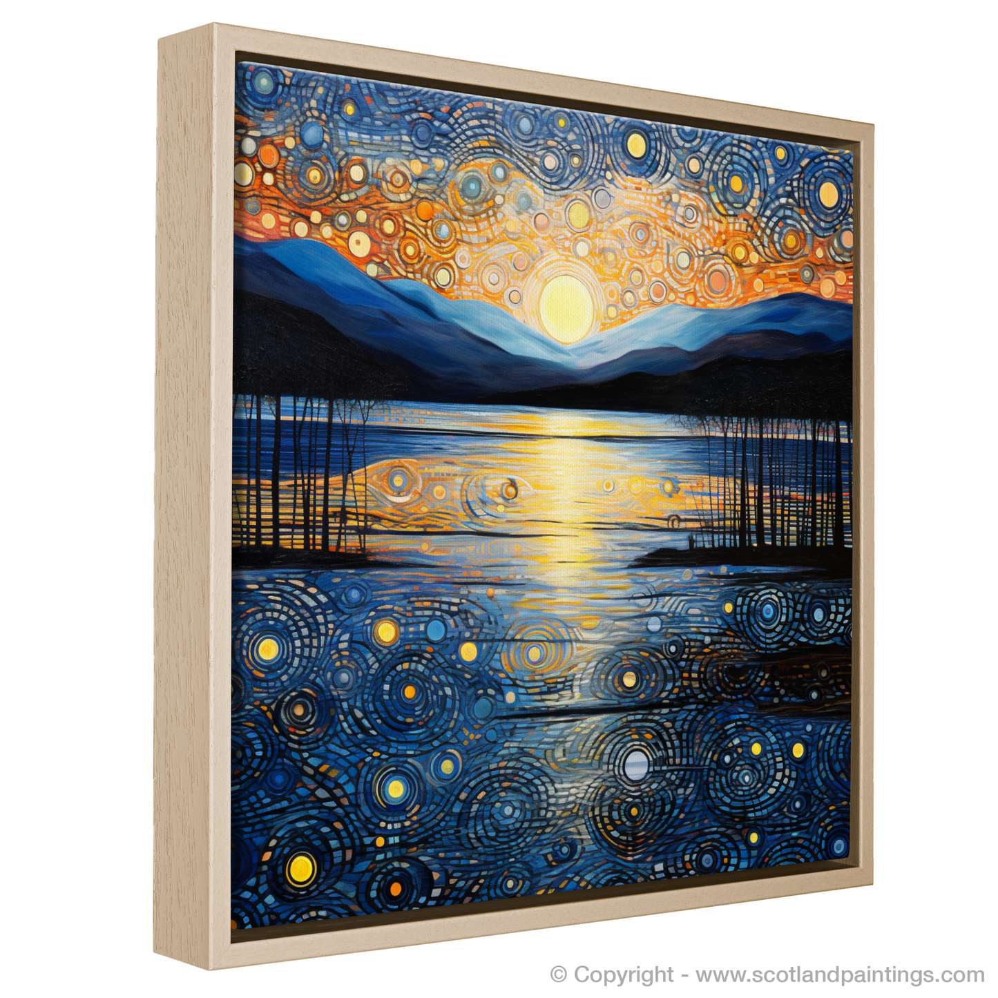 Painting and Art Print of Twilight reflections on Loch Lomond entitled "Twilight Reflections on Loch Lomond: An Abstract Expressionist Masterpiece".