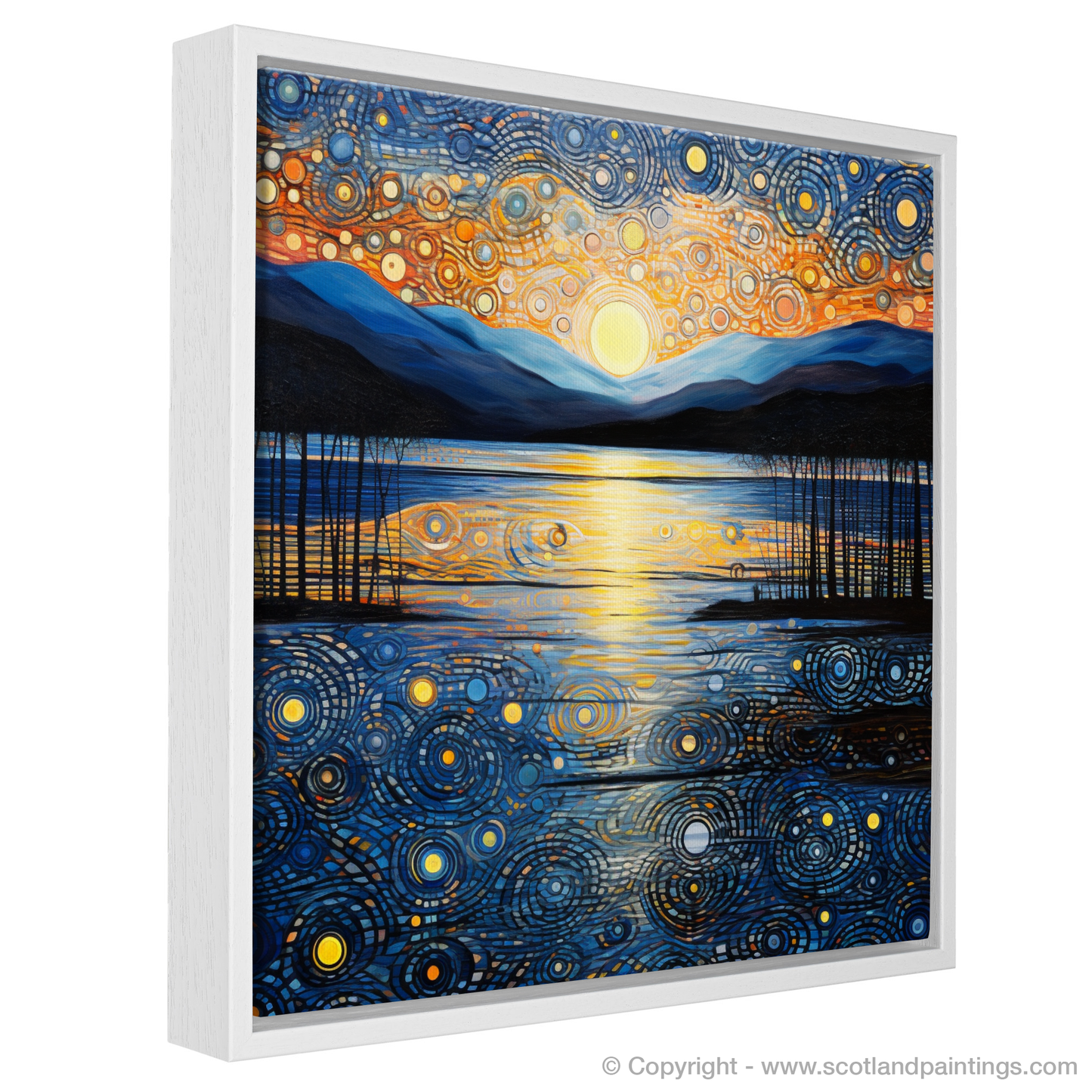 Painting and Art Print of Twilight reflections on Loch Lomond entitled "Twilight Reflections on Loch Lomond: An Abstract Expressionist Masterpiece".