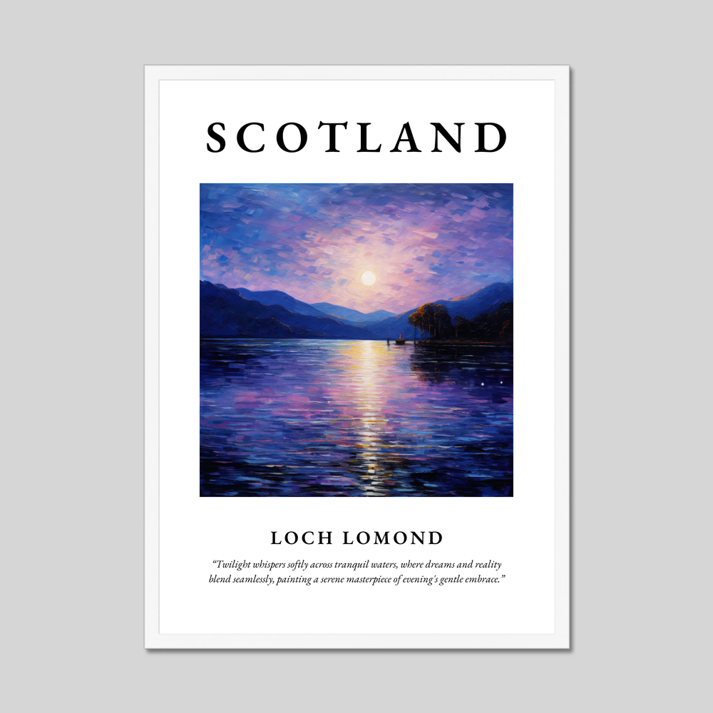 Poster in a white frame with the word Scotland