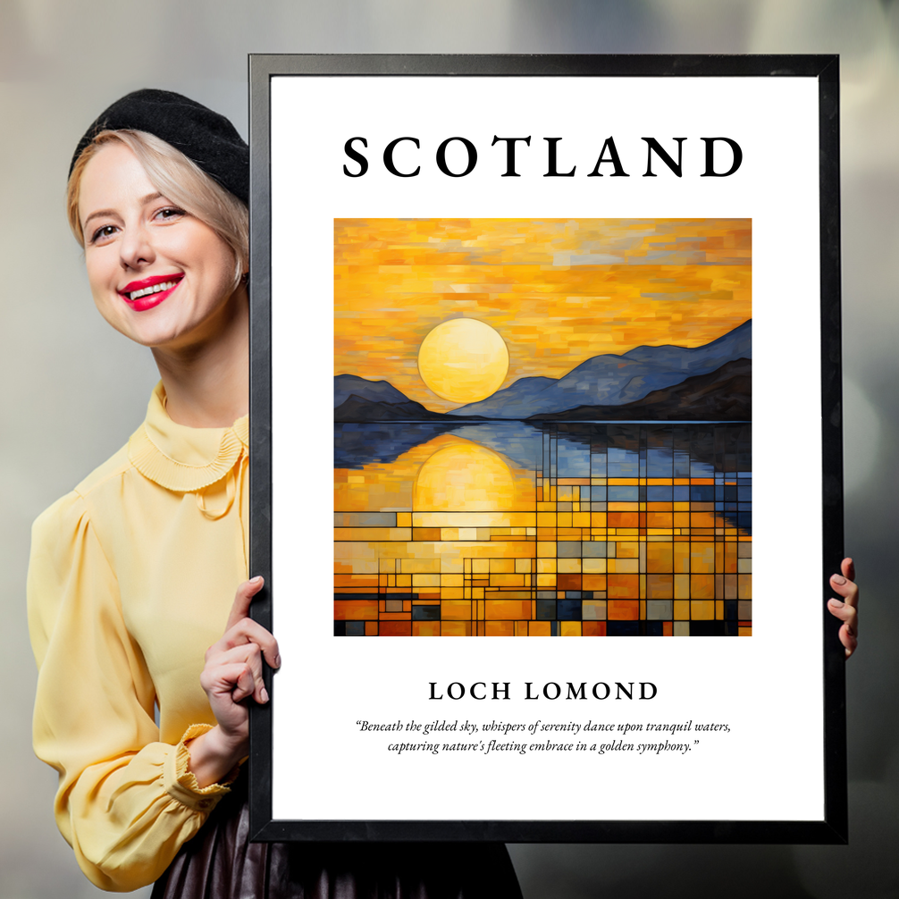 Person holding a poster of Loch Lomond