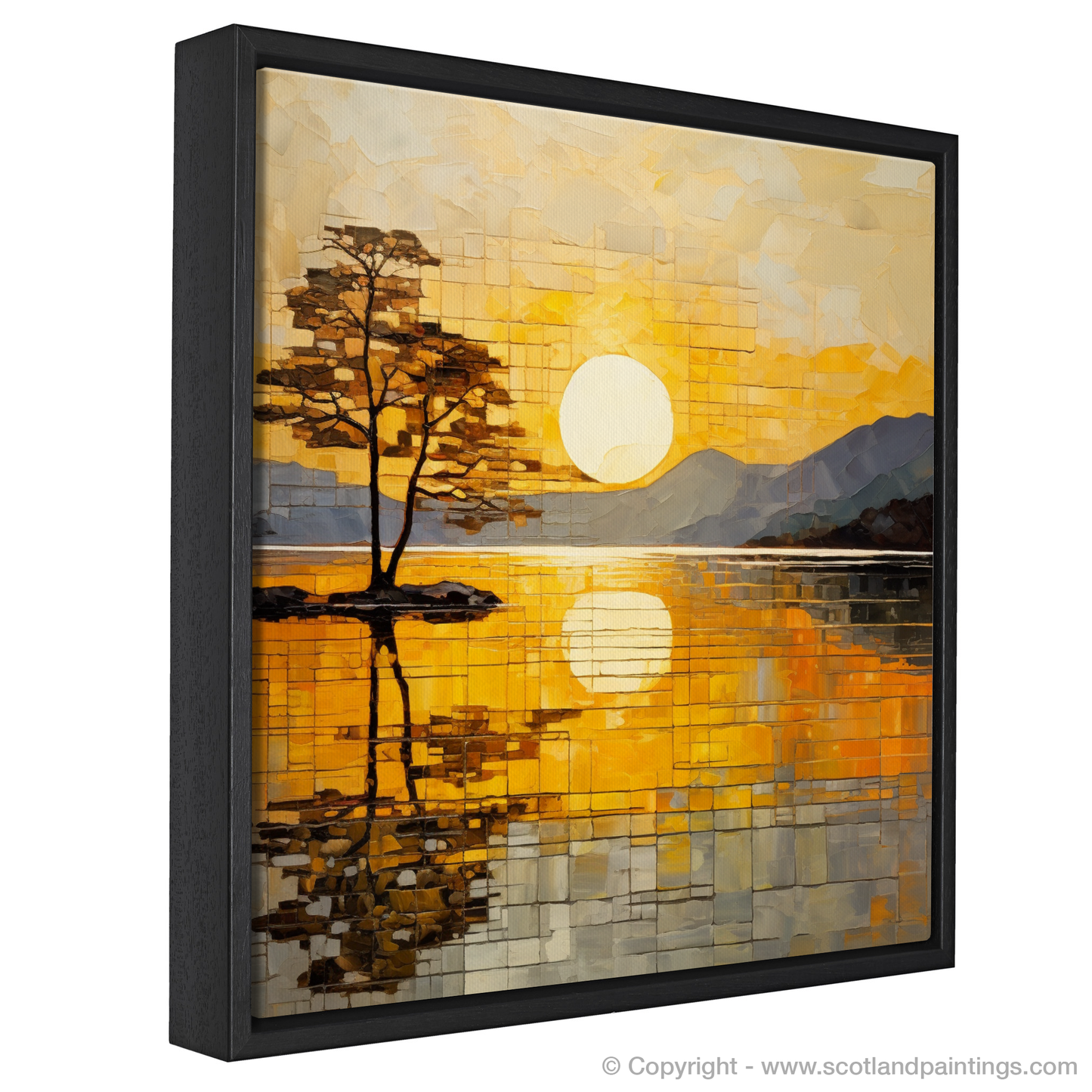 Painting and Art Print of Golden hour at Loch Lomond entitled Golden Symphony at Loch Lomond.