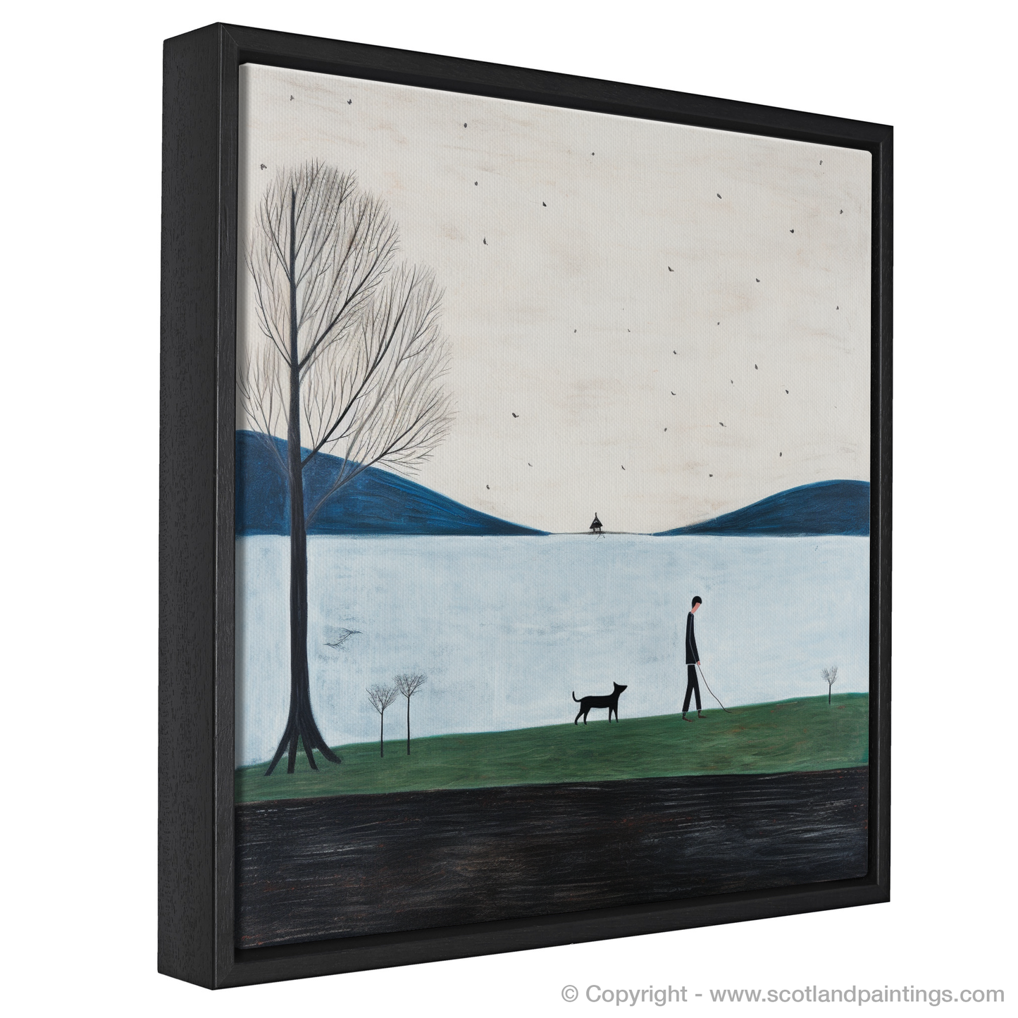 Painting and Art Print of A man walking dog at the side of Loch Lomond entitled "Strolling Companion by Loch Lomond".