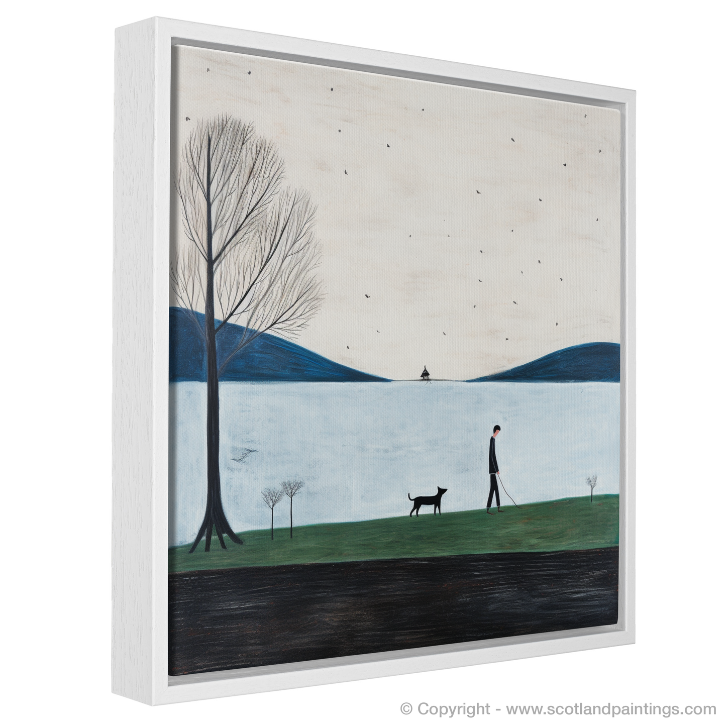 Painting and Art Print of A man walking dog at the side of Loch Lomond entitled "Strolling Companion by Loch Lomond".