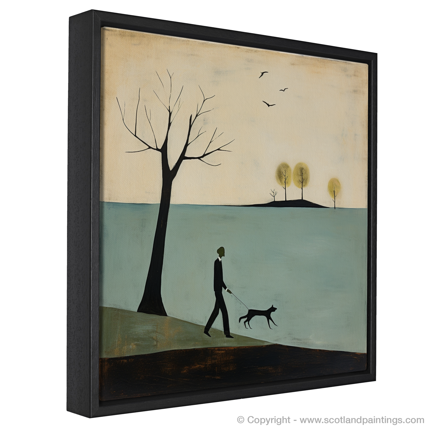 Painting and Art Print of A man walking dog at the side of Loch Lomond entitled "Walking with a Friend at Loch Lomond".