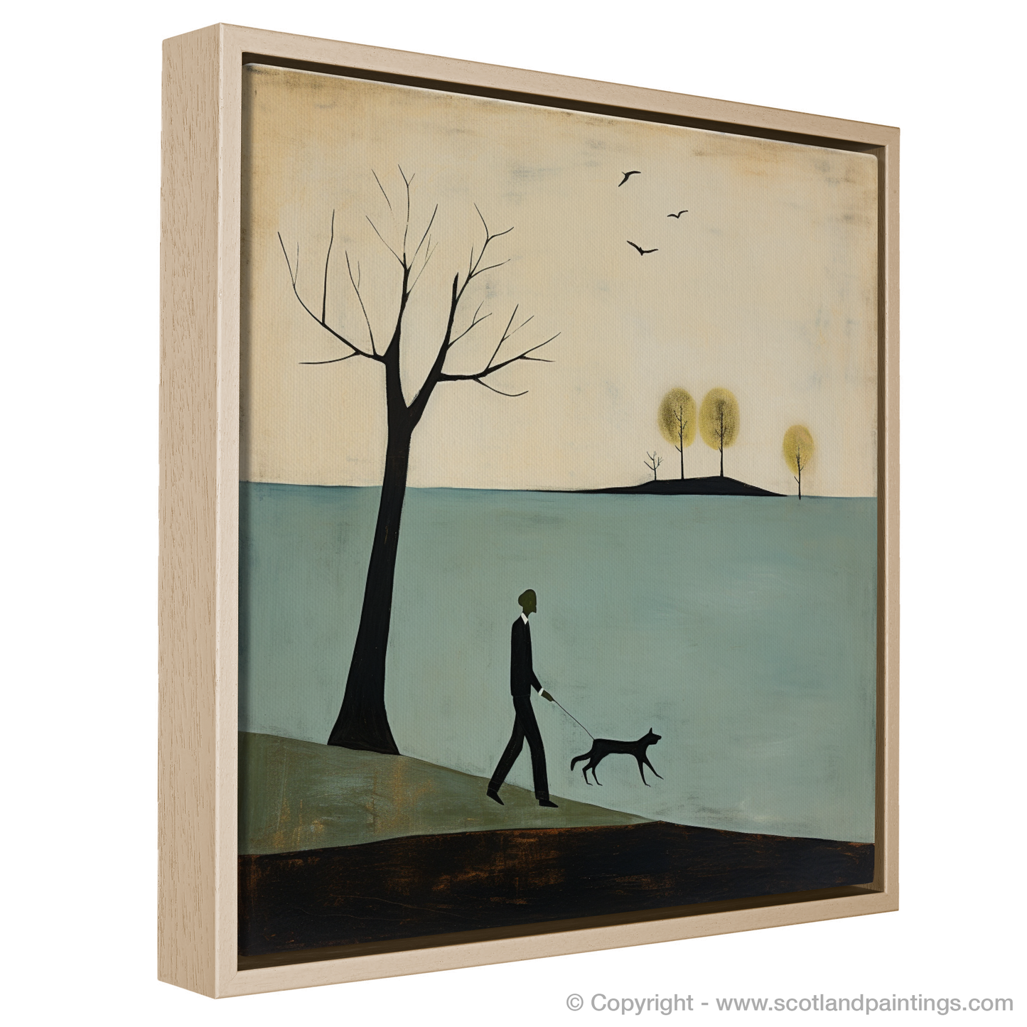 Painting and Art Print of A man walking dog at the side of Loch Lomond entitled "Walking with a Friend at Loch Lomond".