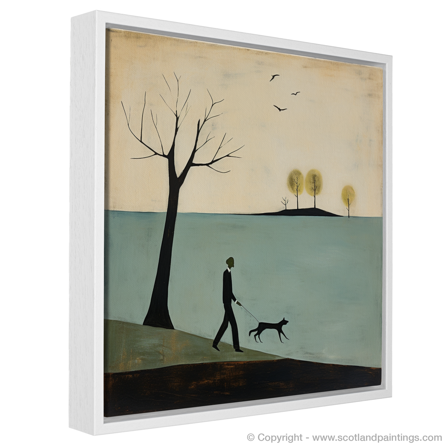 Painting and Art Print of A man walking dog at the side of Loch Lomond entitled "Walking with a Friend at Loch Lomond".