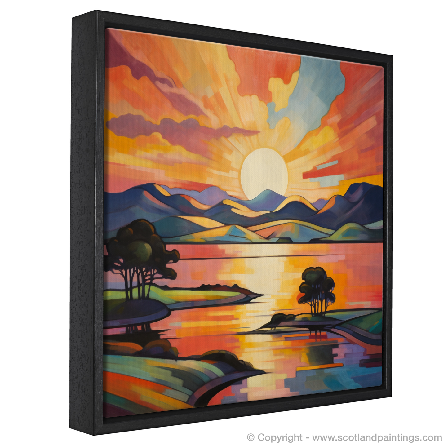 Painting and Art Print of Sunset over Loch Lomond entitled "Cubist Sunset over Loch Lomond".