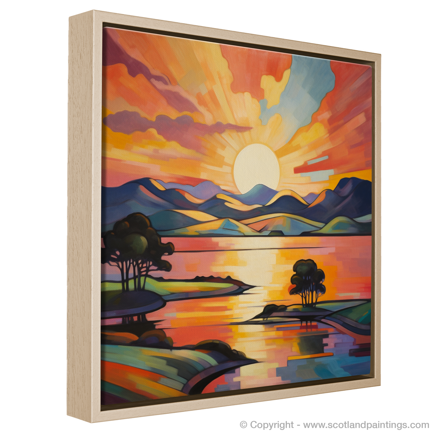 Painting and Art Print of Sunset over Loch Lomond entitled "Cubist Sunset over Loch Lomond".