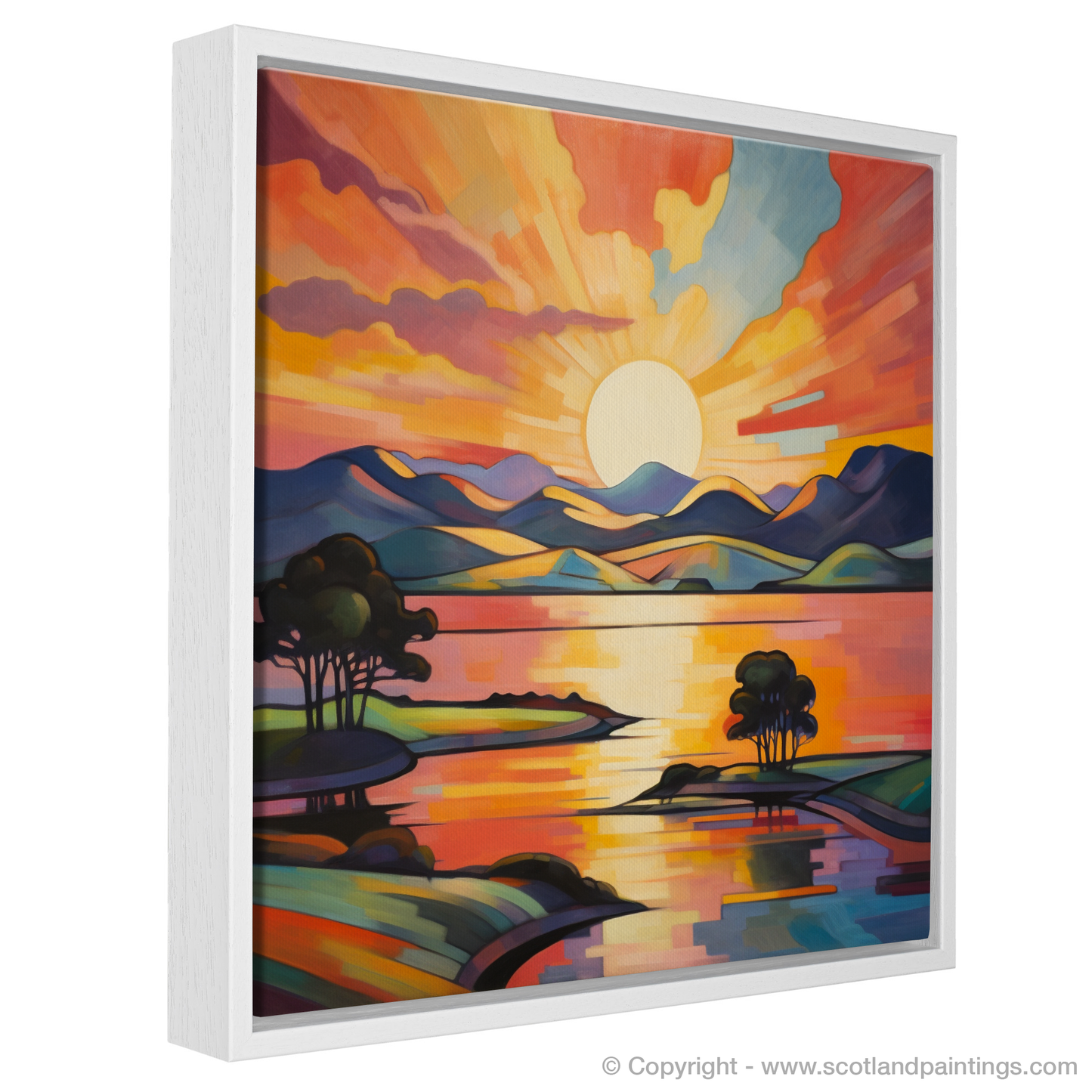 Painting and Art Print of Sunset over Loch Lomond entitled "Cubist Sunset over Loch Lomond".