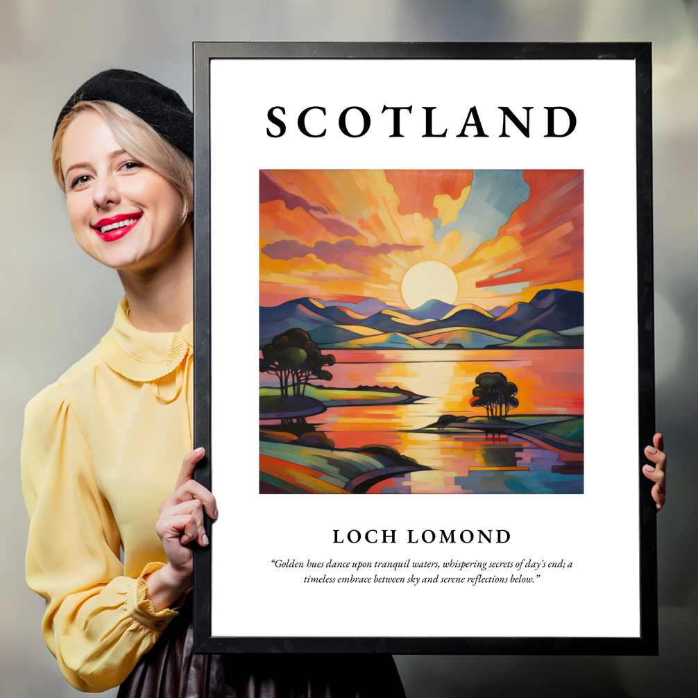 Person holding a poster of Loch Lomond