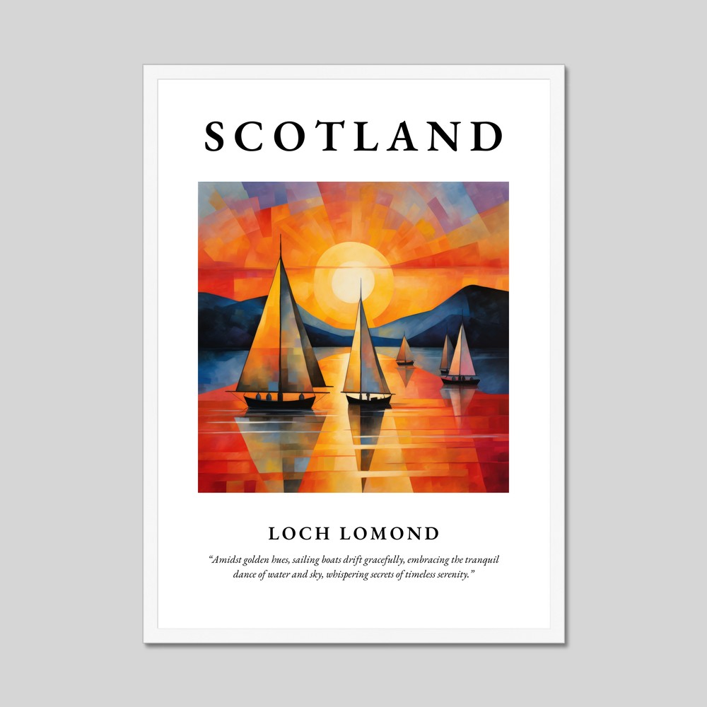 Poster in a white frame with the word Scotland