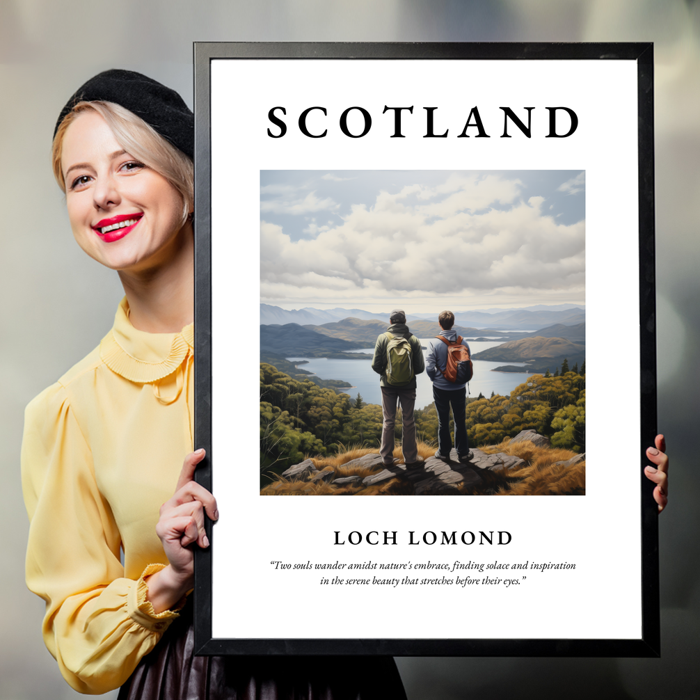 Person holding a poster of Loch Lomond