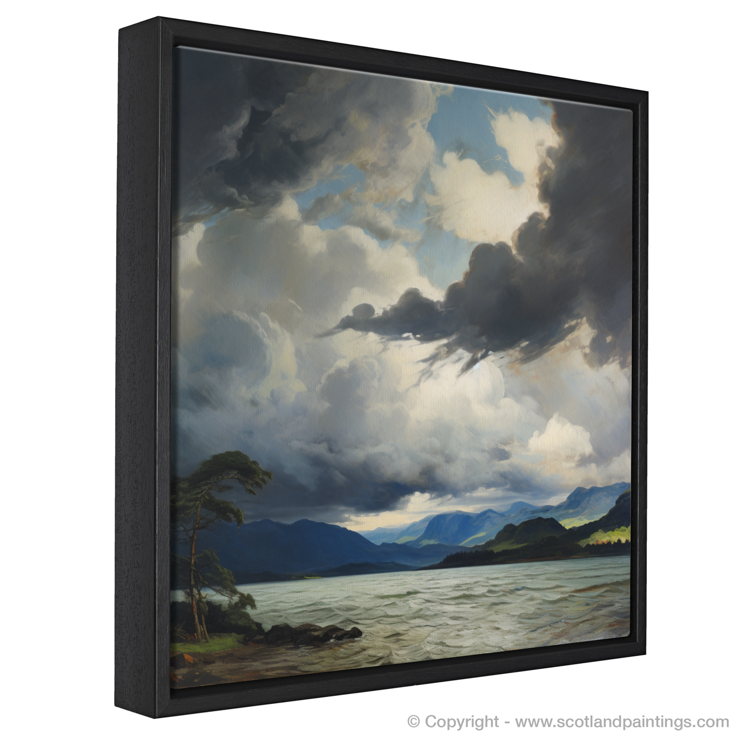 Painting and Art Print of Storm clouds above Loch Lomond entitled "Storm Dance over Loch Lomond".