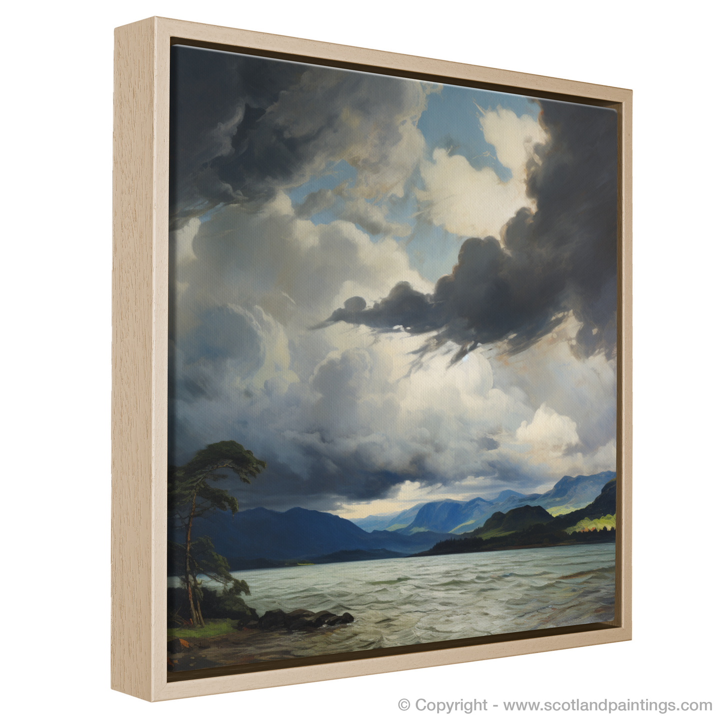 Painting and Art Print of Storm clouds above Loch Lomond entitled "Storm Dance over Loch Lomond".