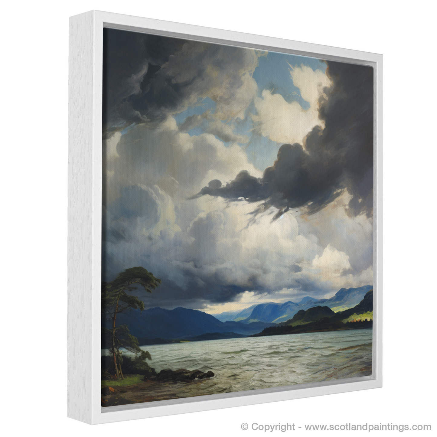 Painting and Art Print of Storm clouds above Loch Lomond entitled "Storm Dance over Loch Lomond".