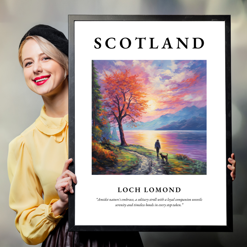 Person holding a poster of Loch Lomond