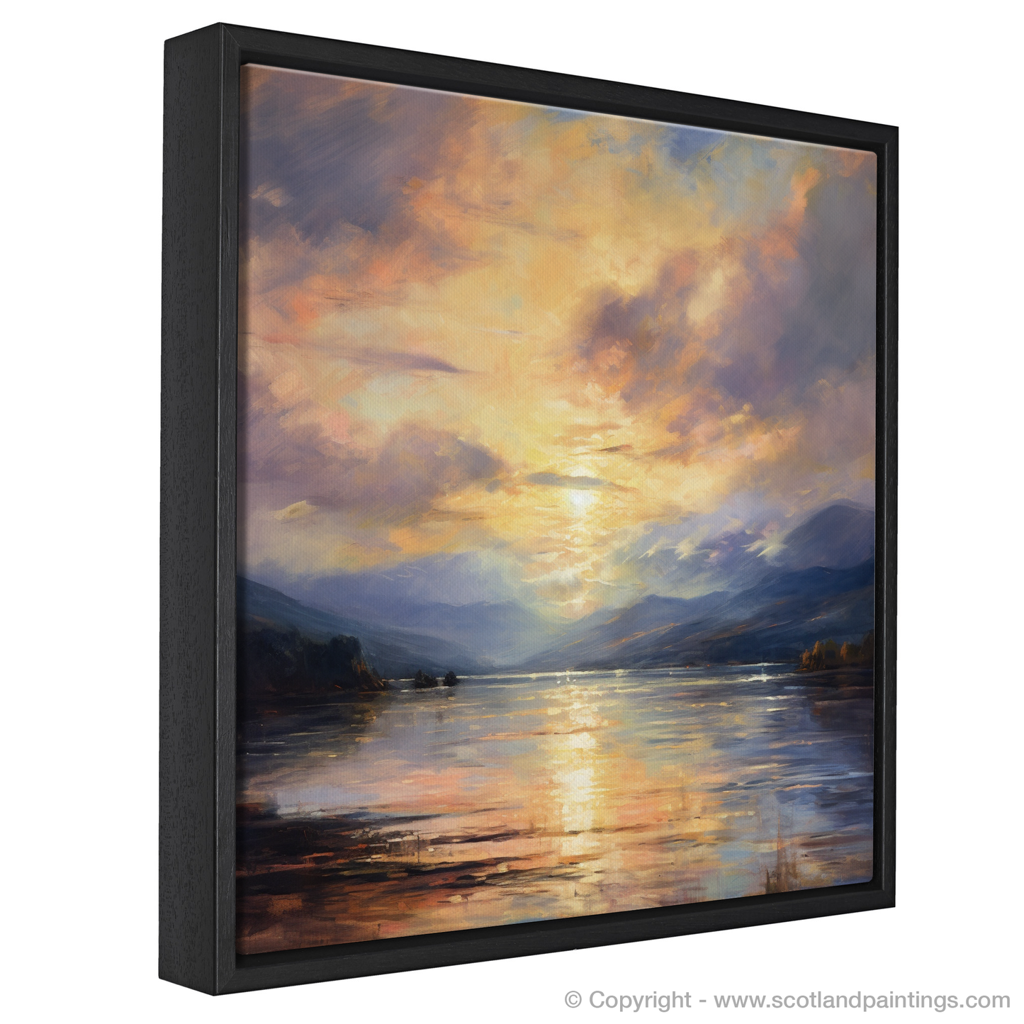 Painting and Art Print of Crepuscular rays above Loch Lomond entitled "Dancing Light of Loch Lomond".