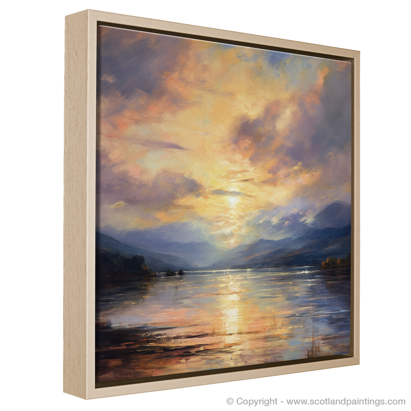 Painting and Art Print of Crepuscular rays above Loch Lomond entitled "Dancing Light of Loch Lomond".