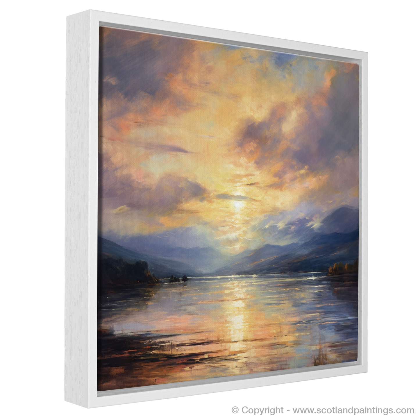 Painting and Art Print of Crepuscular rays above Loch Lomond entitled "Dancing Light of Loch Lomond".