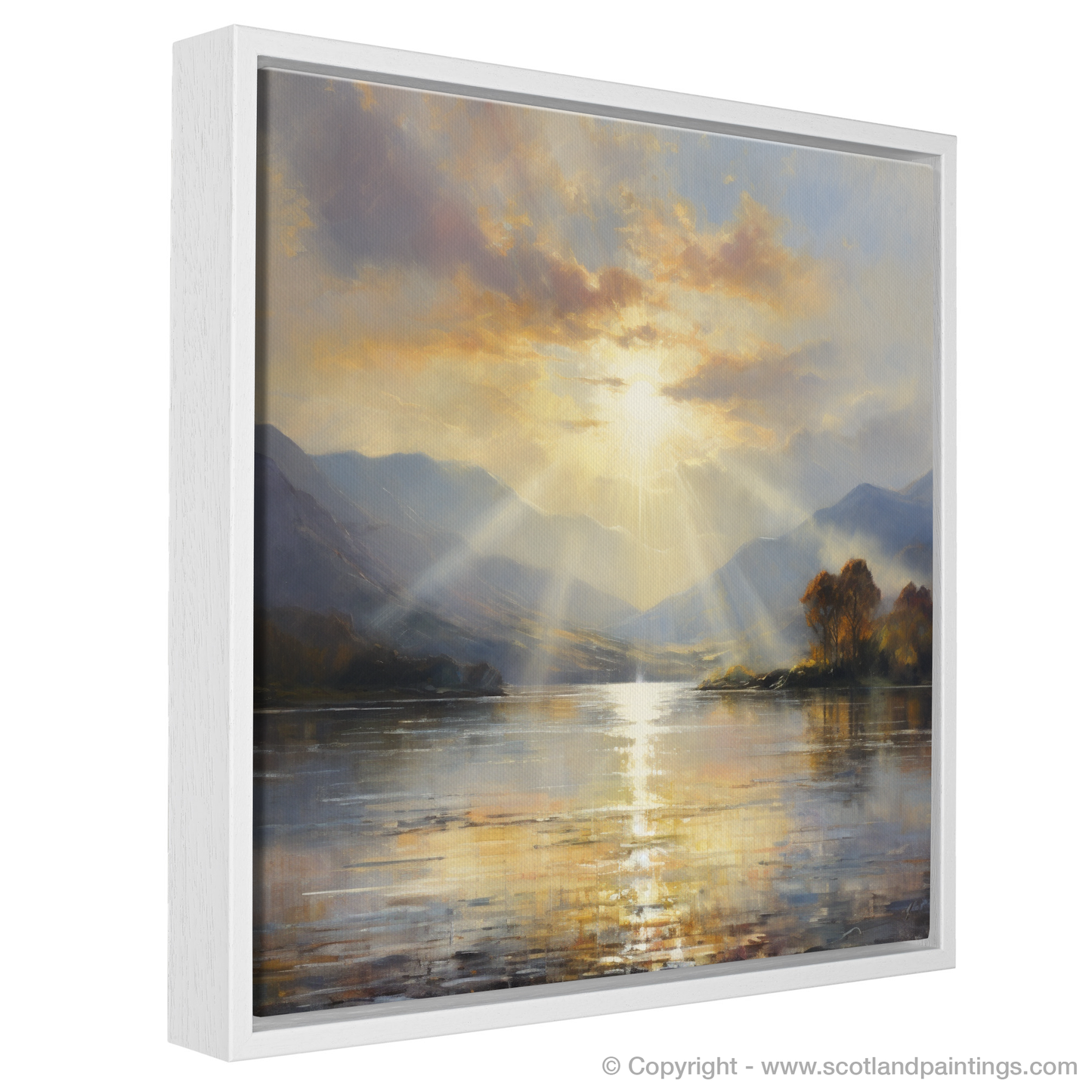 Painting and Art Print of Crepuscular rays above Loch Lomond entitled "Crepuscular Radiance over Loch Lomond".