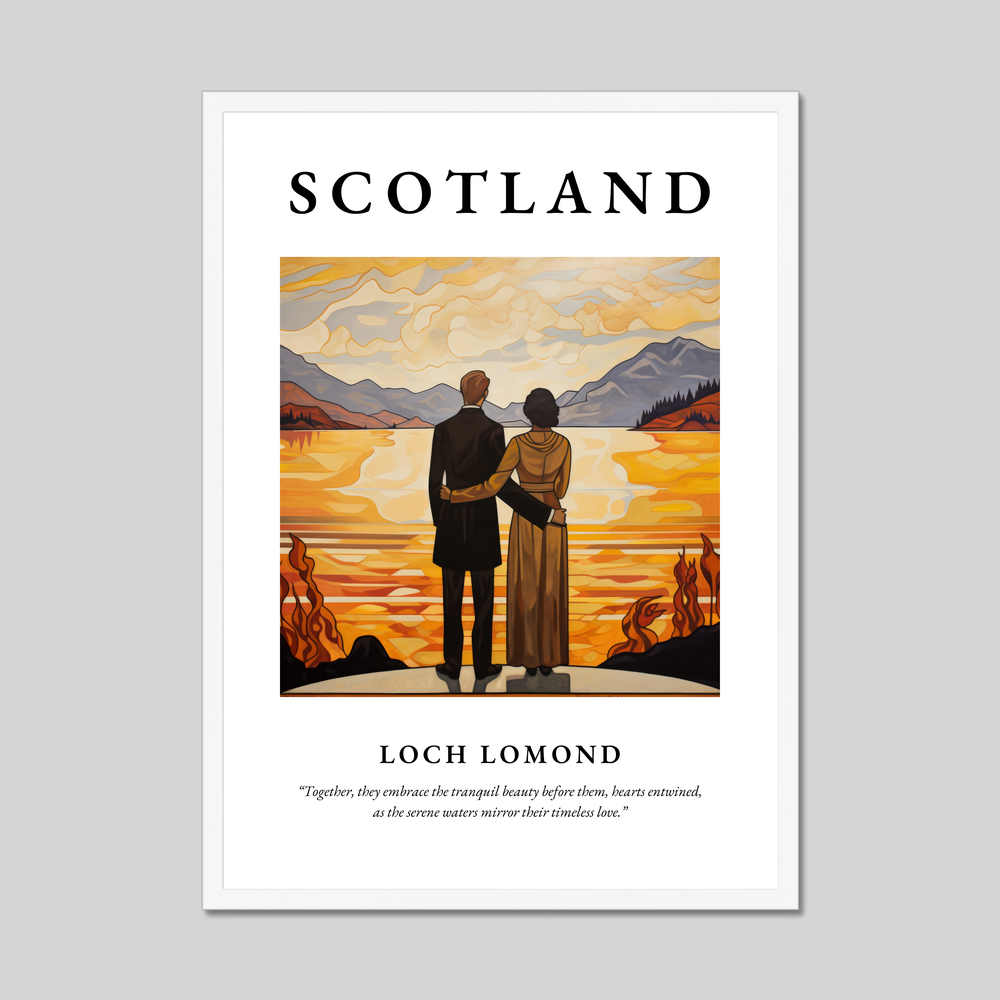 Poster in a white frame with the word Scotland