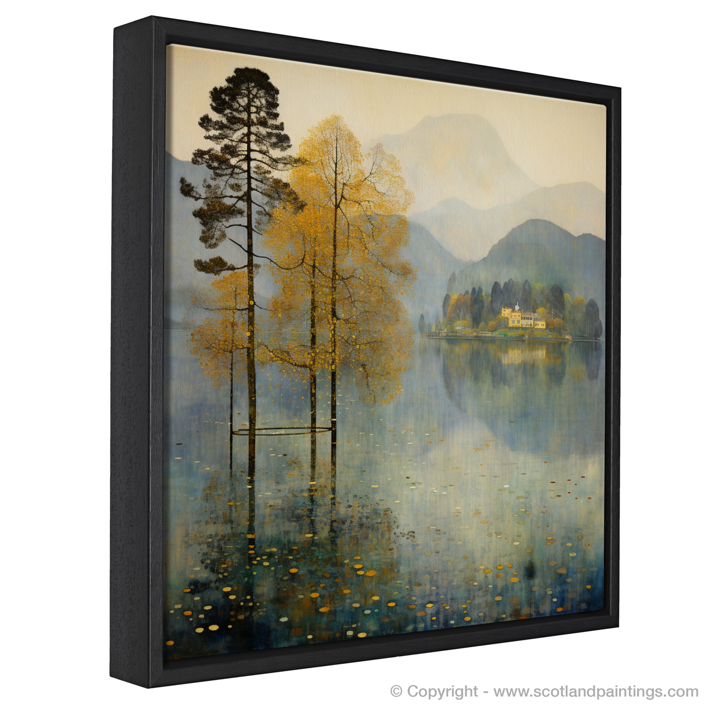 Painting and Art Print of Misty morning on Loch Lomond entitled "Misty Morning Elegance on Loch Lomond".