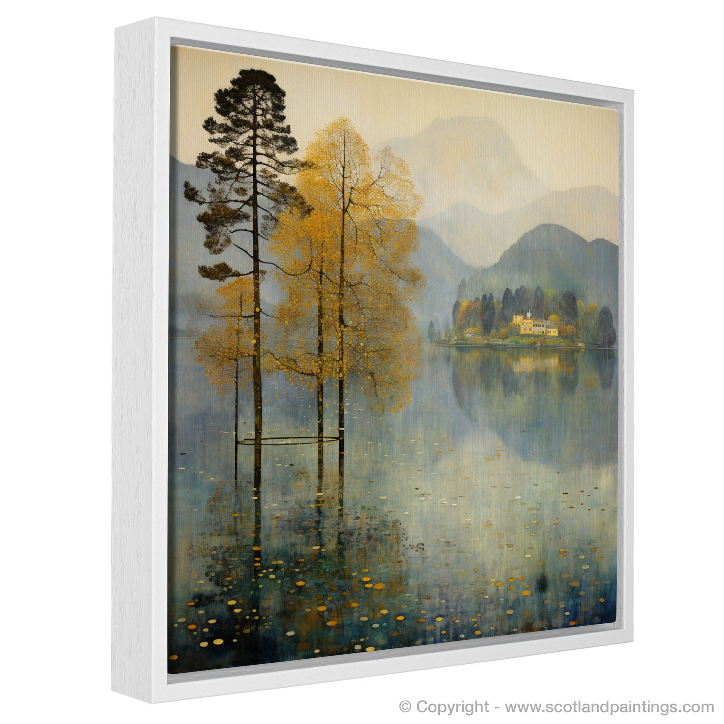 Painting and Art Print of Misty morning on Loch Lomond entitled "Misty Morning Elegance on Loch Lomond".