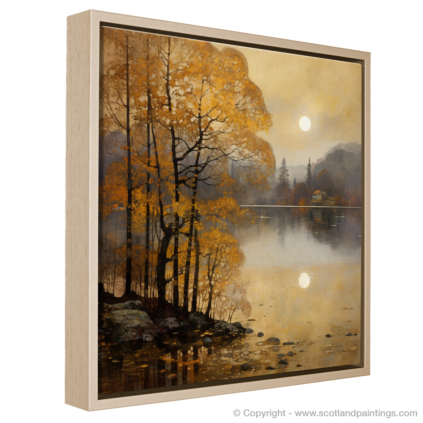 Painting and Art Print of Misty morning on Loch Lomond entitled "Misty Morning Majesty: An Art Nouveau Tribute to Loch Lomond".