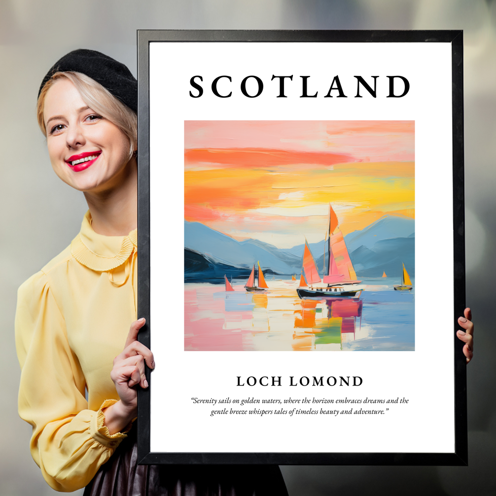 Person holding a poster of Loch Lomond