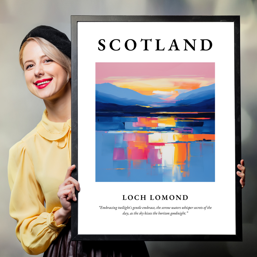 Person holding a poster of Loch Lomond