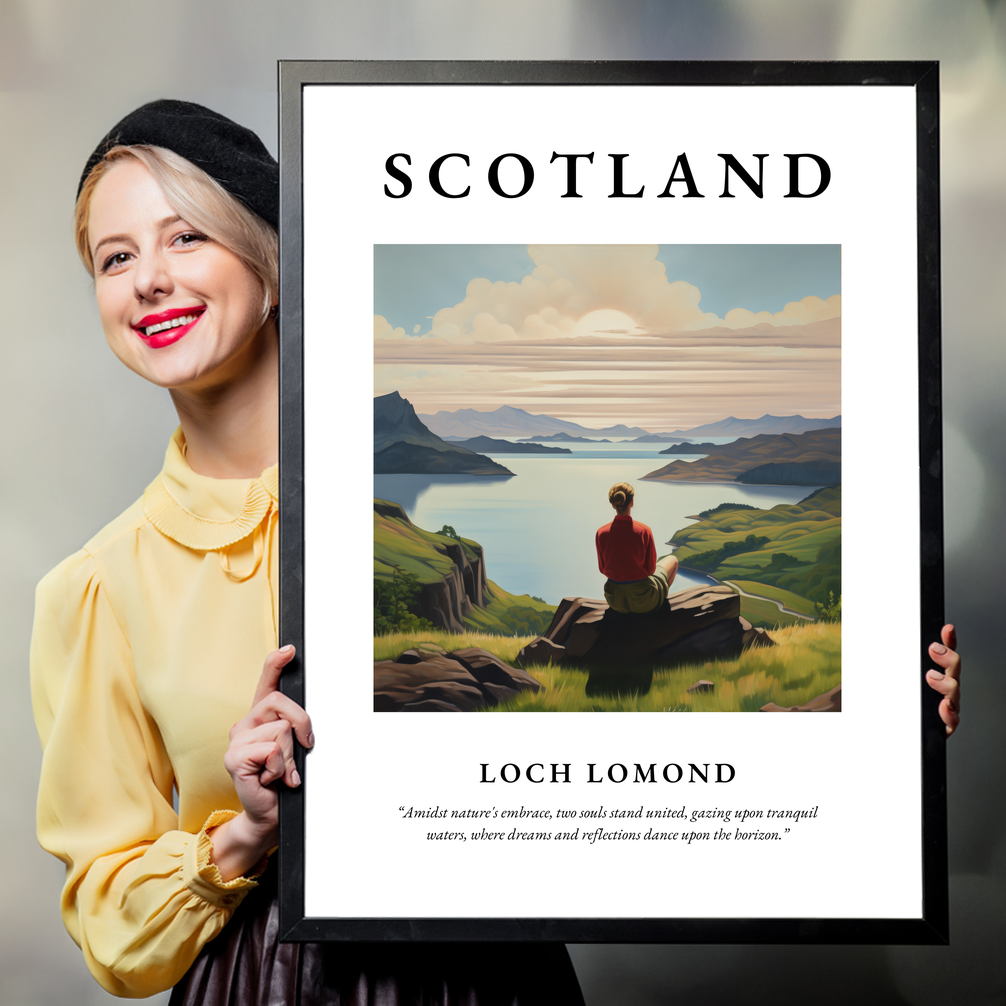 Person holding a poster of Loch Lomond