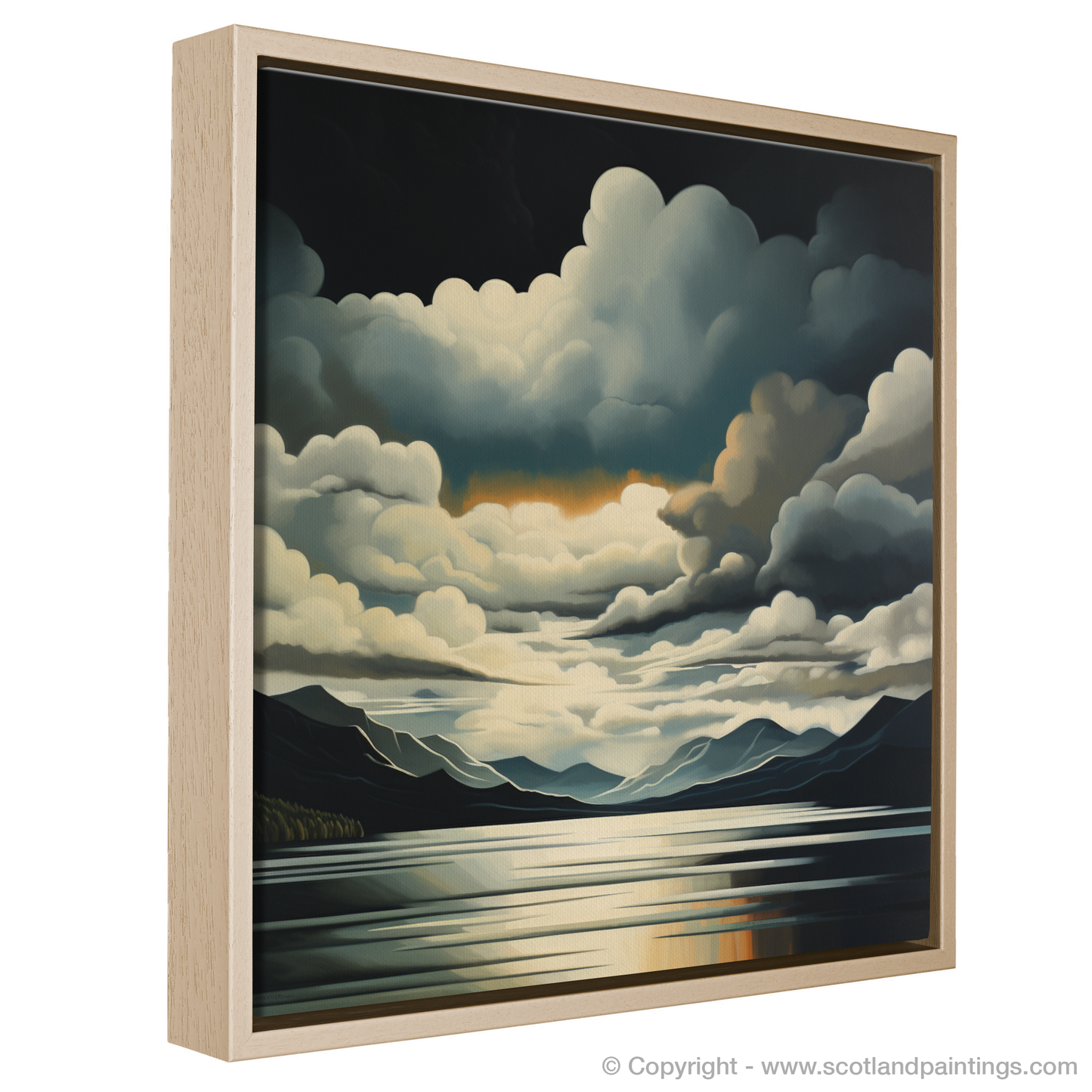 Painting and Art Print of Storm clouds above Loch Lomond entitled "Storm's Embrace over Loch Lomond".