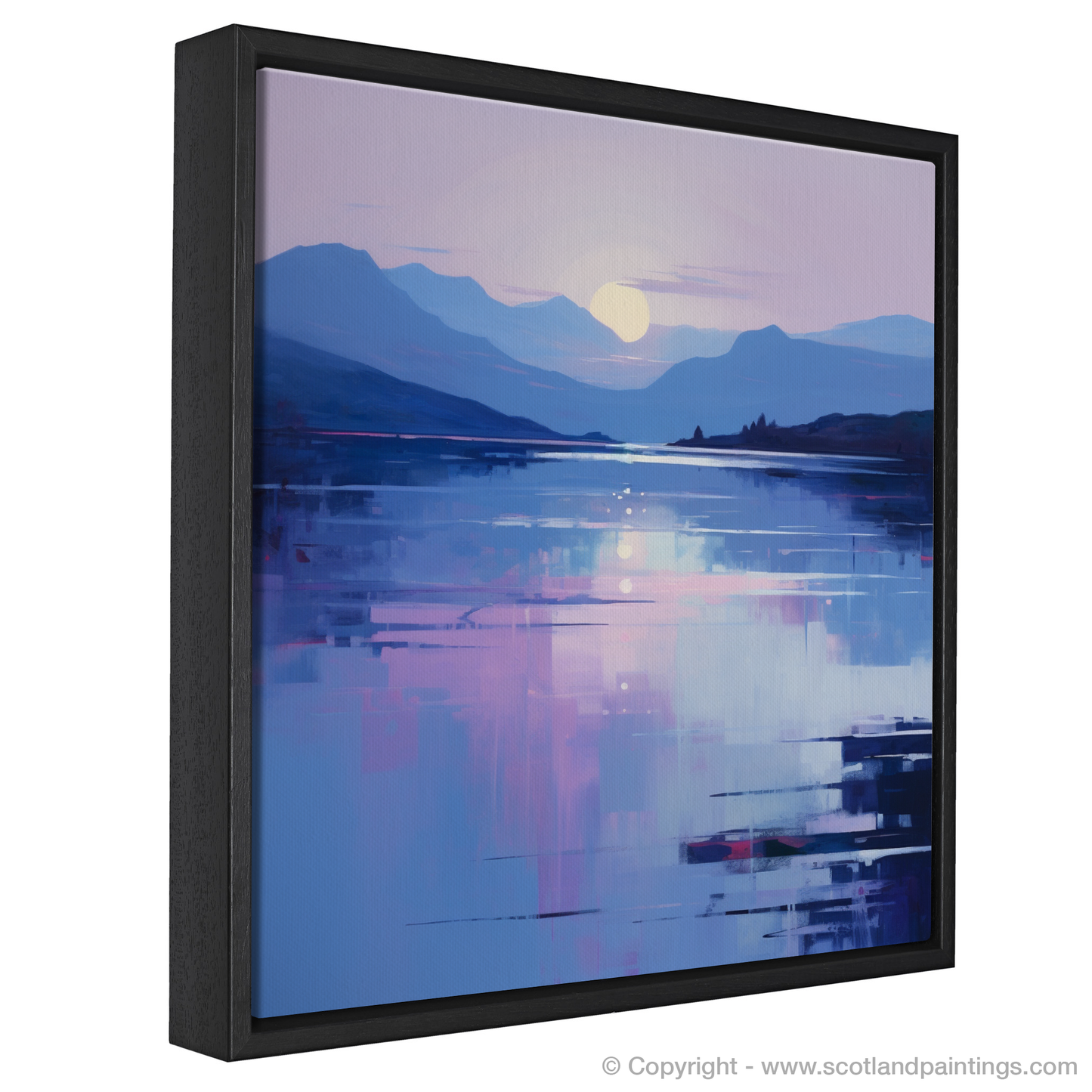 Painting and Art Print of Twilight reflections on Loch Lomond entitled "Twilight Reflections on Loch Lomond: A Serene Contemporary Showcase".