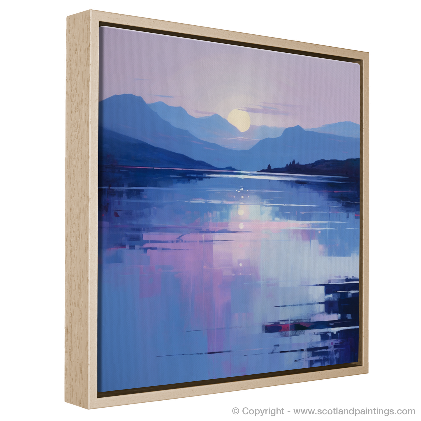 Painting and Art Print of Twilight reflections on Loch Lomond entitled "Twilight Reflections on Loch Lomond: A Serene Contemporary Showcase".