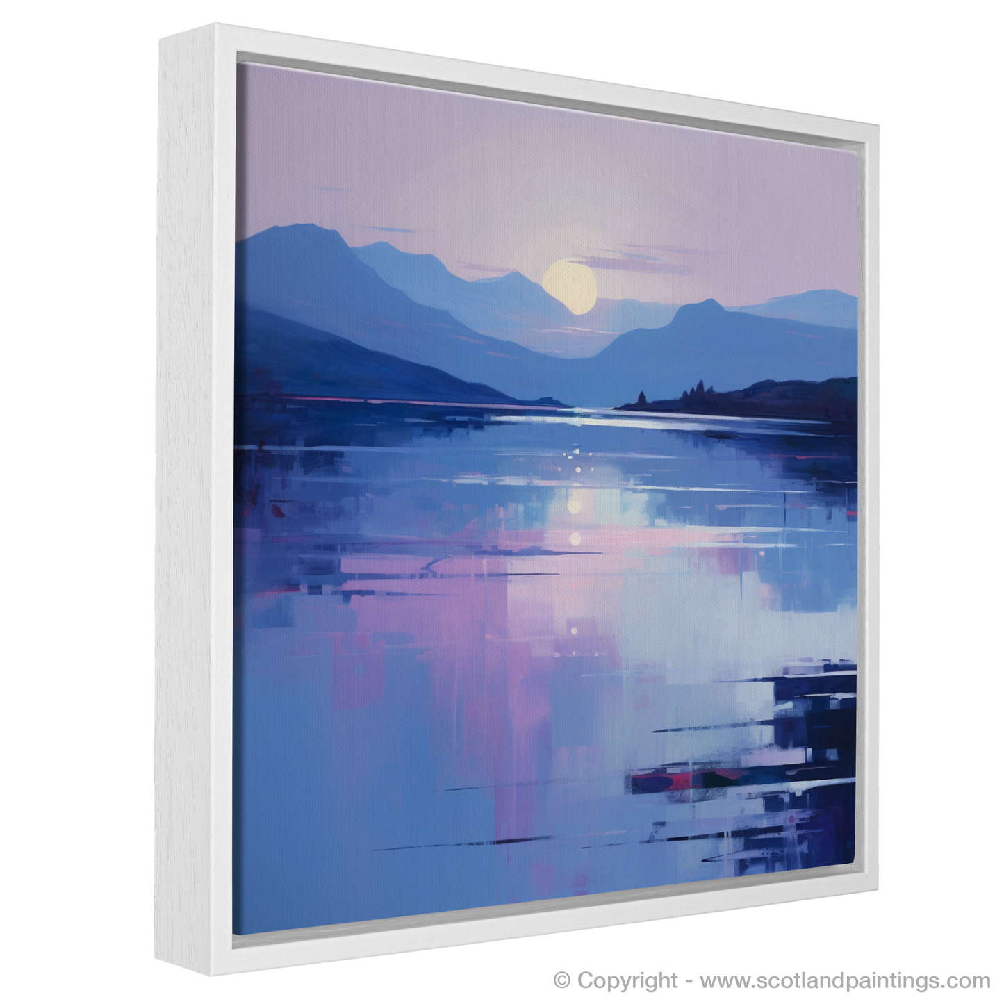 Painting and Art Print of Twilight reflections on Loch Lomond entitled "Twilight Reflections on Loch Lomond: A Serene Contemporary Showcase".