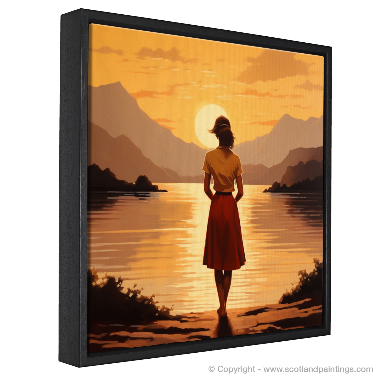 Painting and Art Print of Golden hour at Loch Lomond entitled "Golden Hour Serenity at Loch Lomond".