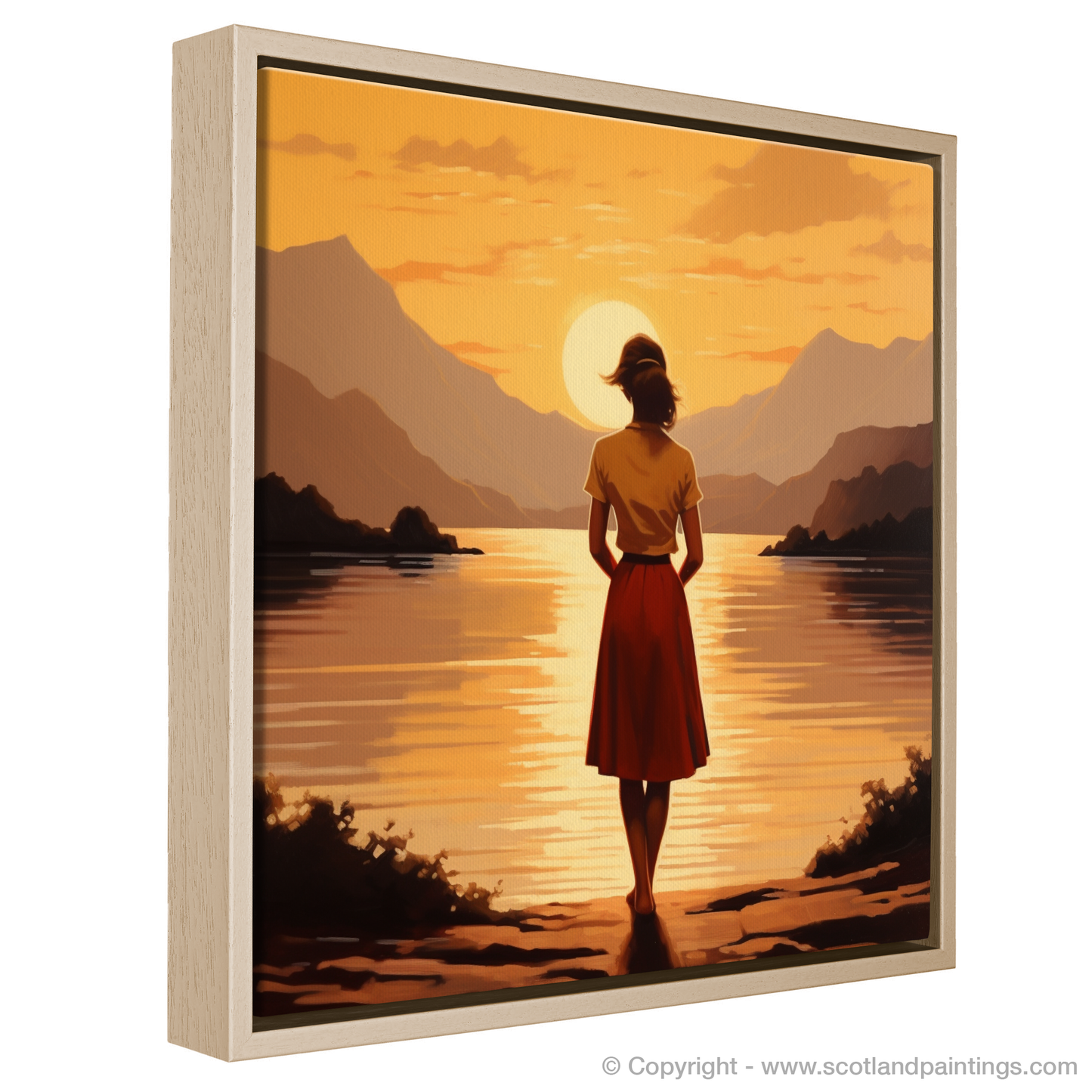 Painting and Art Print of Golden hour at Loch Lomond entitled "Golden Hour Serenity at Loch Lomond".