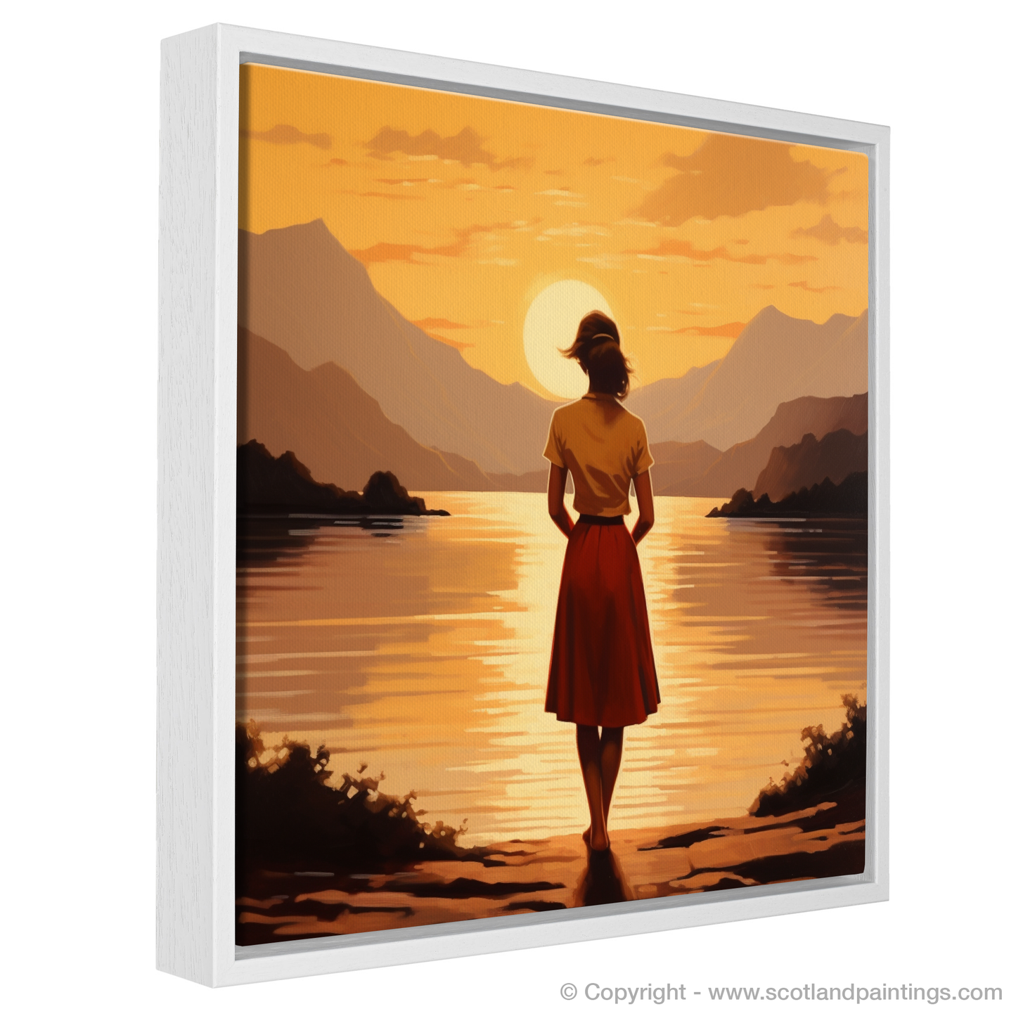 Painting and Art Print of Golden hour at Loch Lomond entitled "Golden Hour Serenity at Loch Lomond".