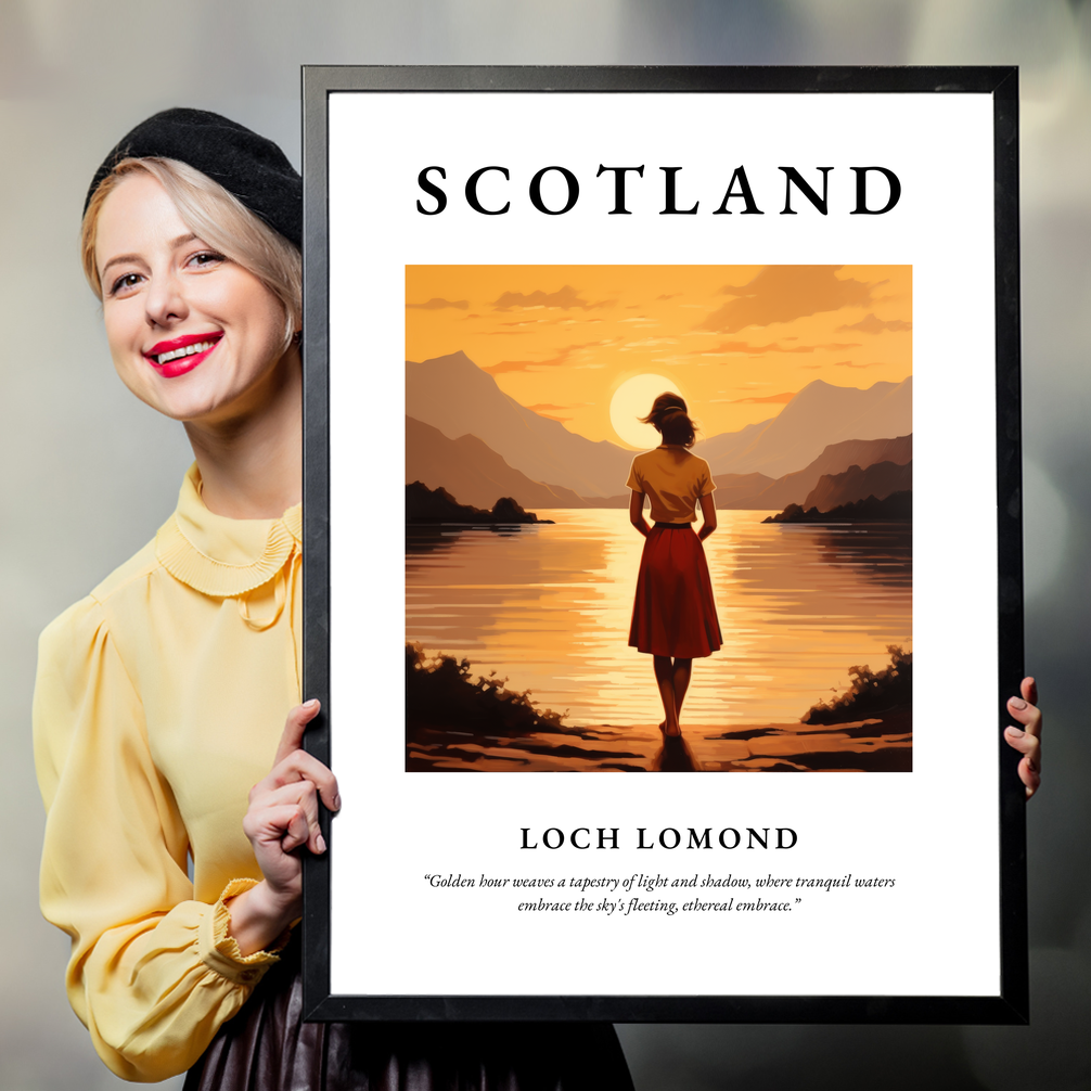 Person holding a poster of Loch Lomond