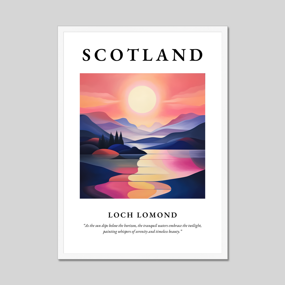 Poster in a white frame with the word Scotland