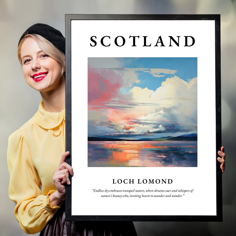 Person holding a poster of Loch Lomond