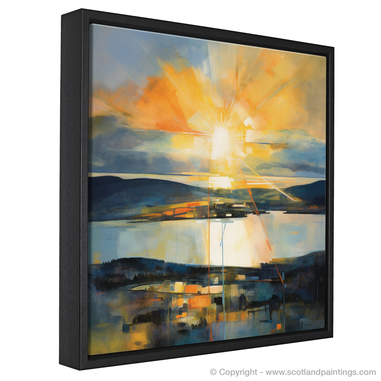 Painting and Art Print of Crepuscular rays above Loch Lomond entitled "Sunset Symphony over Loch Lomond".