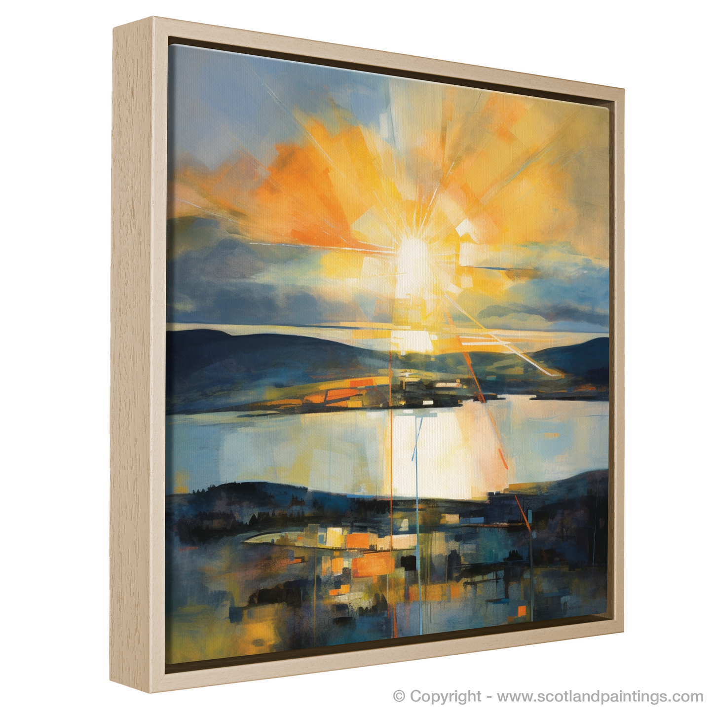 Painting and Art Print of Crepuscular rays above Loch Lomond entitled "Sunset Symphony over Loch Lomond".